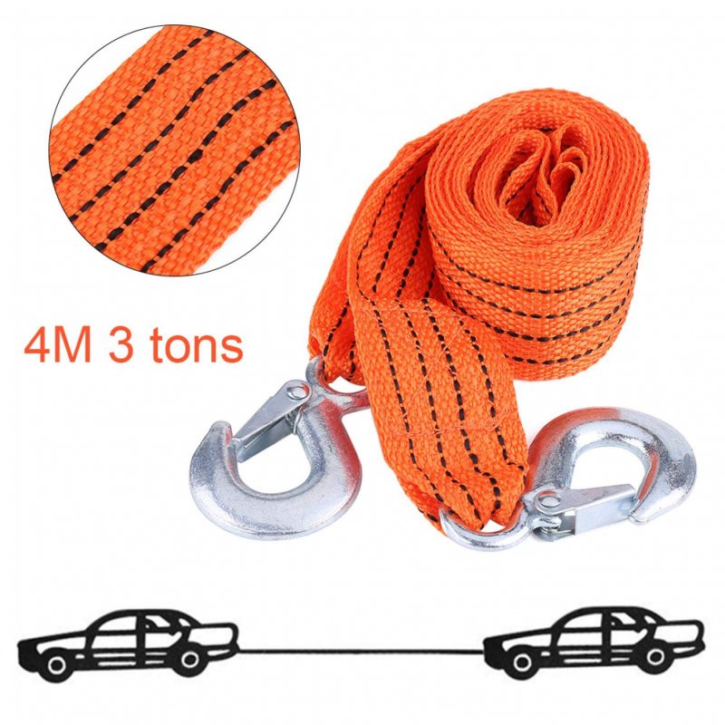 Car Trailer Towing Rope 4 Meter Load 3 Ton Strap Tow Cable With Hooks Emergency Vehicle Tool Orange