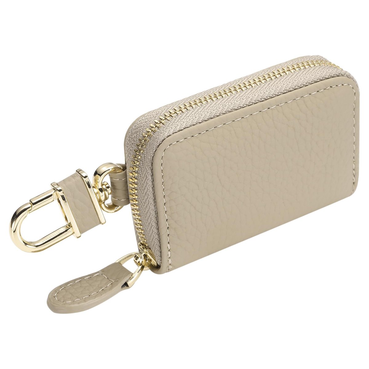 Genuine Leather Car Key Fob Case Universal Holder Zipper Bag For Men Women Light Brown