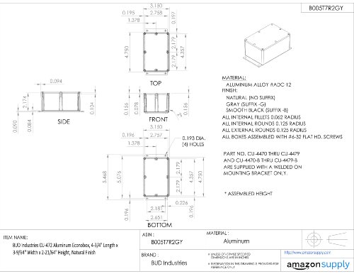 Bud Industries Cu-472 Aluminum Econobox 4-3 4 Length X 3-9 64 Width 2-21 Height Natural Finish