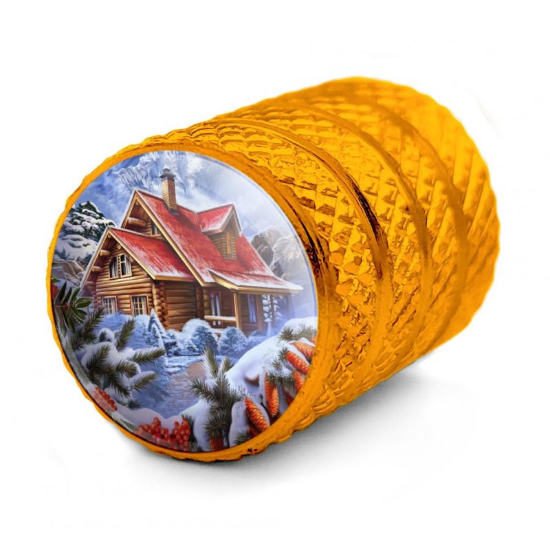Winter Cabin Valve Stem Caps For Tire Rim Wheel Aluminum Yellow 4 Pieces Fits Schrader Type Valves 0 55 In Tall