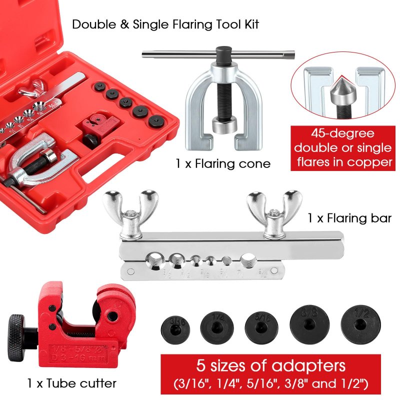 Willbond 31 Pcs Double And Single Flaring Tool Kit 25 16 Copper Coated Brake Line Tubing Tube Bender 3 8 -24 Threads Fittings