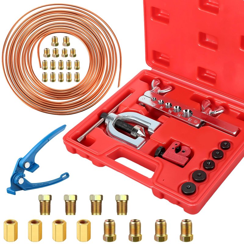 Willbond 31 Pcs Double And Single Flaring Tool Kit 25 16 Copper Coated Brake Line Tubing Tube Bender 3 8 -24 Threads Fittings