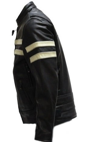Leather Motorcycle Jacket With Gray Racing Stripes Size 3xl Xxx-large 56-58