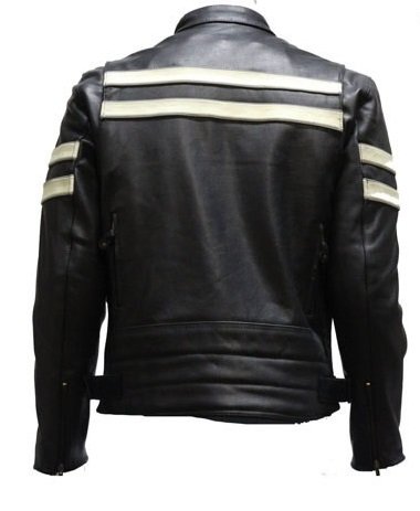 Leather Motorcycle Jacket With Gray Racing Stripes Size 3xl Xxx-large 56-58