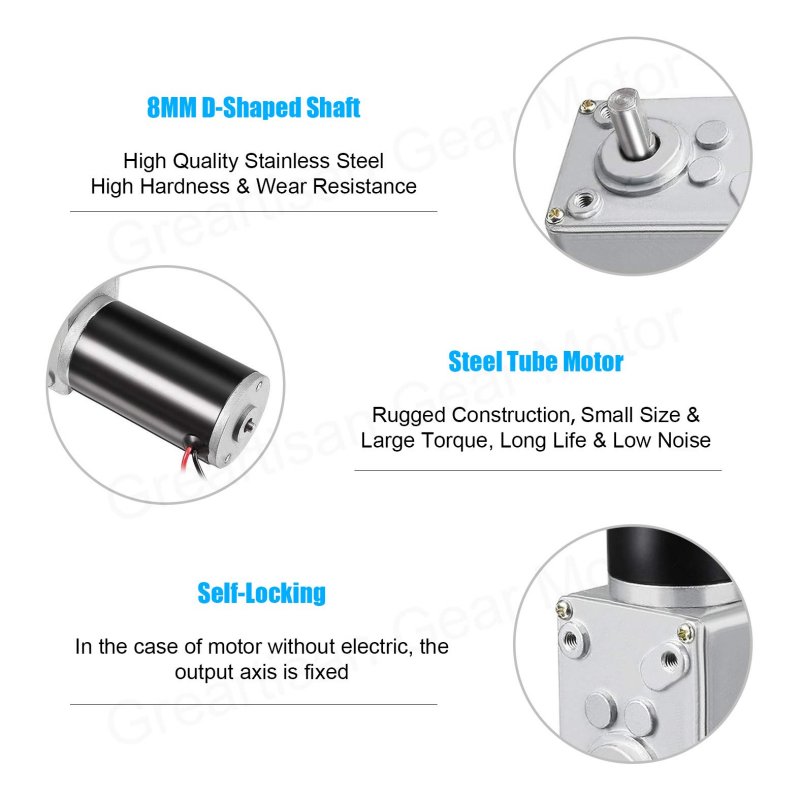 Dc 12v 5rpm 15kg Cm 8mm Single Shaft Self-locking Reversible Worm Gear Motor With Cable High Torque Speed Reduction Turbine