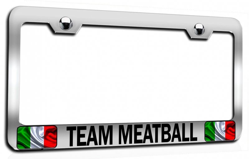 Team Meatball Italian Italy Chrome Metal License Plate Frame Tag Holder Universal Fit For Cars Trucks And Suvs 12 5 X 6 In