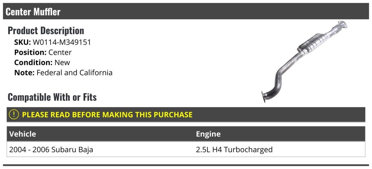 Center Muffler For 2004-2006 Subaru Baja 2 5l 4-cylinder Turbo