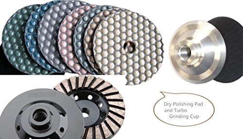 4 In Diamond Dry Polishing Pad Set 12 Pieces With Aluminum Back Holder And Turbo Grinding Cup Wheel For Granite Concrete Marble