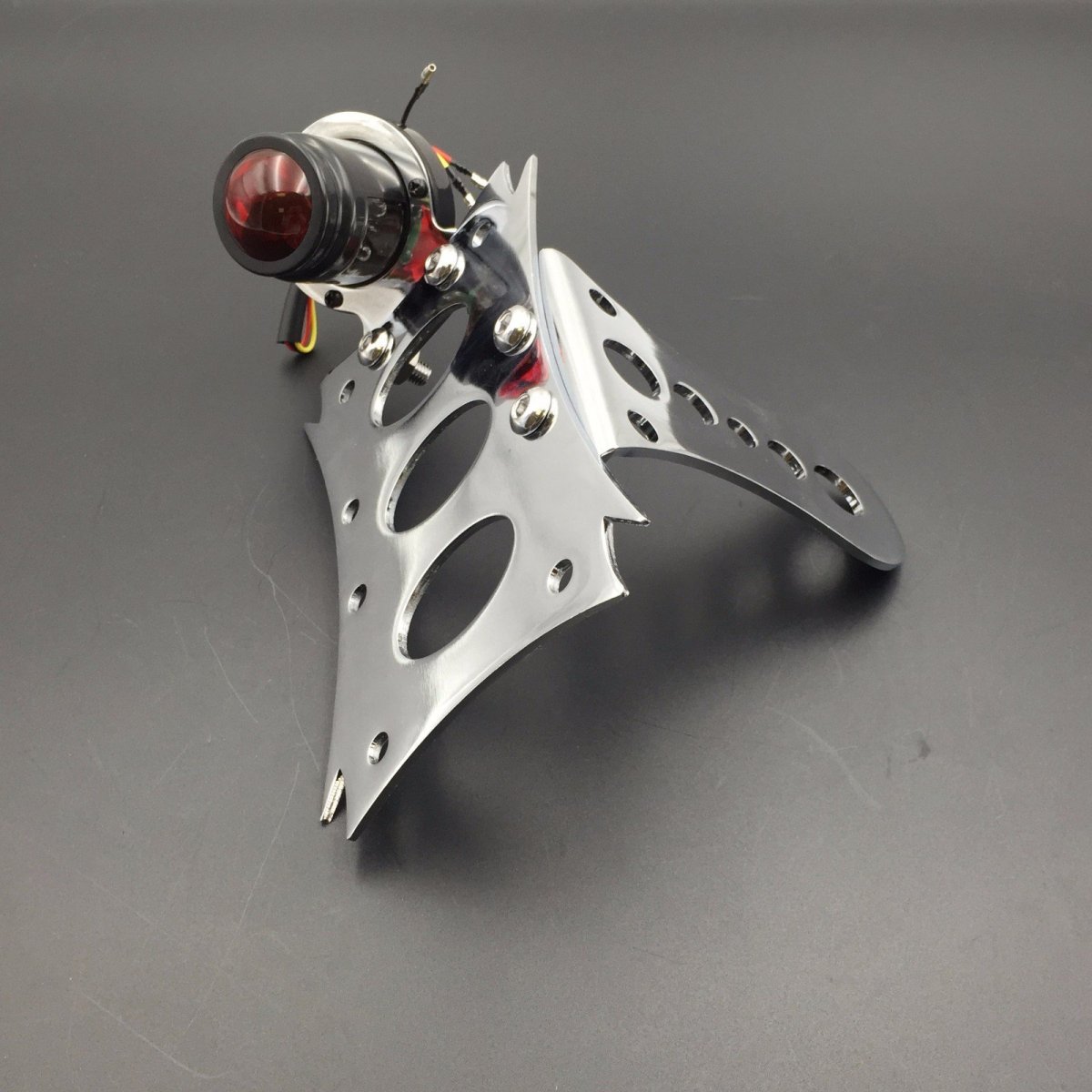 Motorcycle Side Mount License Plate Bracket With Integrated Led Tail Brake Light 7x4 In Horizontal Vertical Zigzag For Bobber