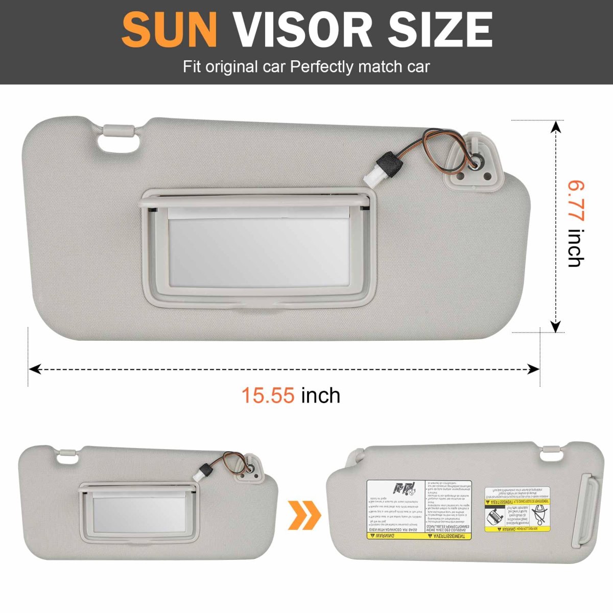 Gray Passenger Side Sun Visor Fit For Nissan Murano 2009 2010 2011 2012 2013 2014 Replaces 96401-1aa1b