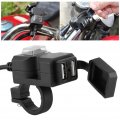 Motorcycle Usb Abs Black 12v Dual Port Waterproof Handlebar 5v 1a 2 Adapter Phone Power Outlet 12-24v