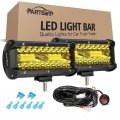 Partsam 2pcs 6 5 Inch 120w Led Light Bars Amber 12000lm Triple Rows Fog Spot Flood Combo Beam Rectangle Backup Lights For 