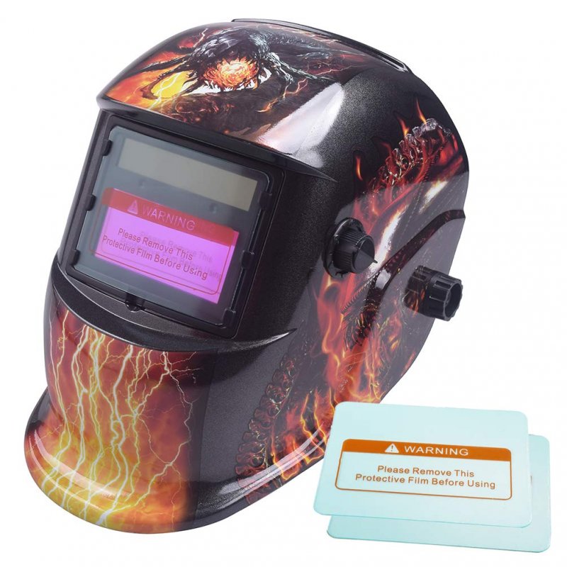 Pro Cool Fire Monster Style Solar Auto-darkening Welding Grinding Helmet With Storage Bag And 2 Pcs Extra Lens Covers Ansi