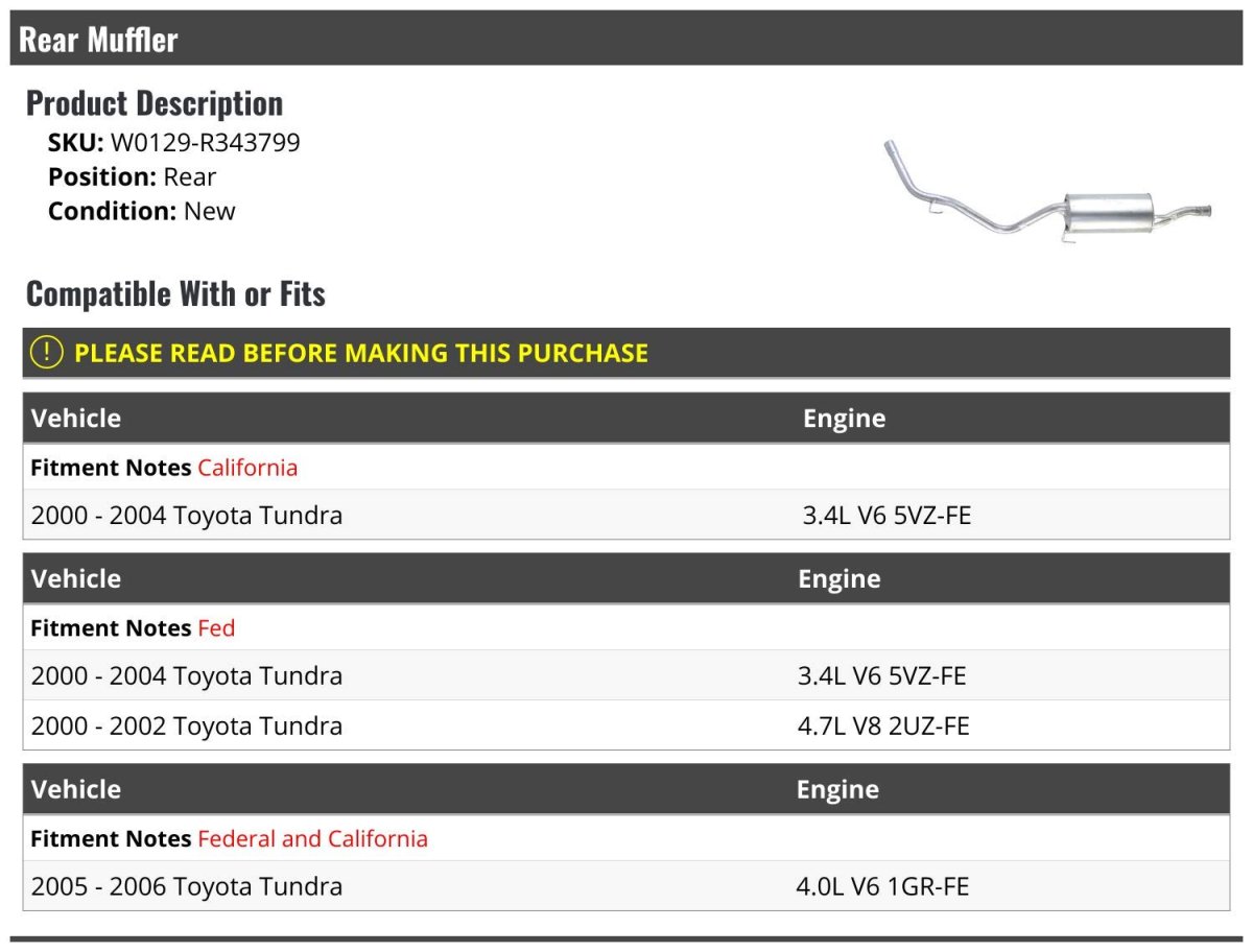 Rear Muffler For 2000-2006 Toyota Tundra