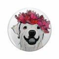 Dog With Flowers Double Sided Stainless Steel Keychain 3d Resin Encased Round Design For Keys Backpack And Luggage 1 25 In 