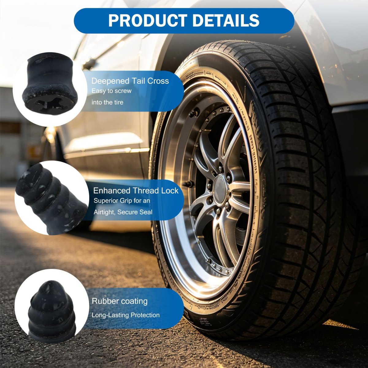 60pcs Vacuum Tire Repair Rubber Nail Spiral Screws Tubeless Tool For Cars Trucks Motorcycles Tractors Bicycles Electric