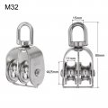 Uxcell M32 Double Pulley Block Stainless Steel Swivel Rigging Lifting Wheel Fixed Crane Hanging Wire Towing Rope Cable Roller