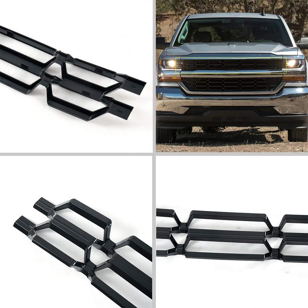 Upper Bumper Grille Insert For Chevy Silverado 1500 2016 2017 2018 Black Abs Replacement Part