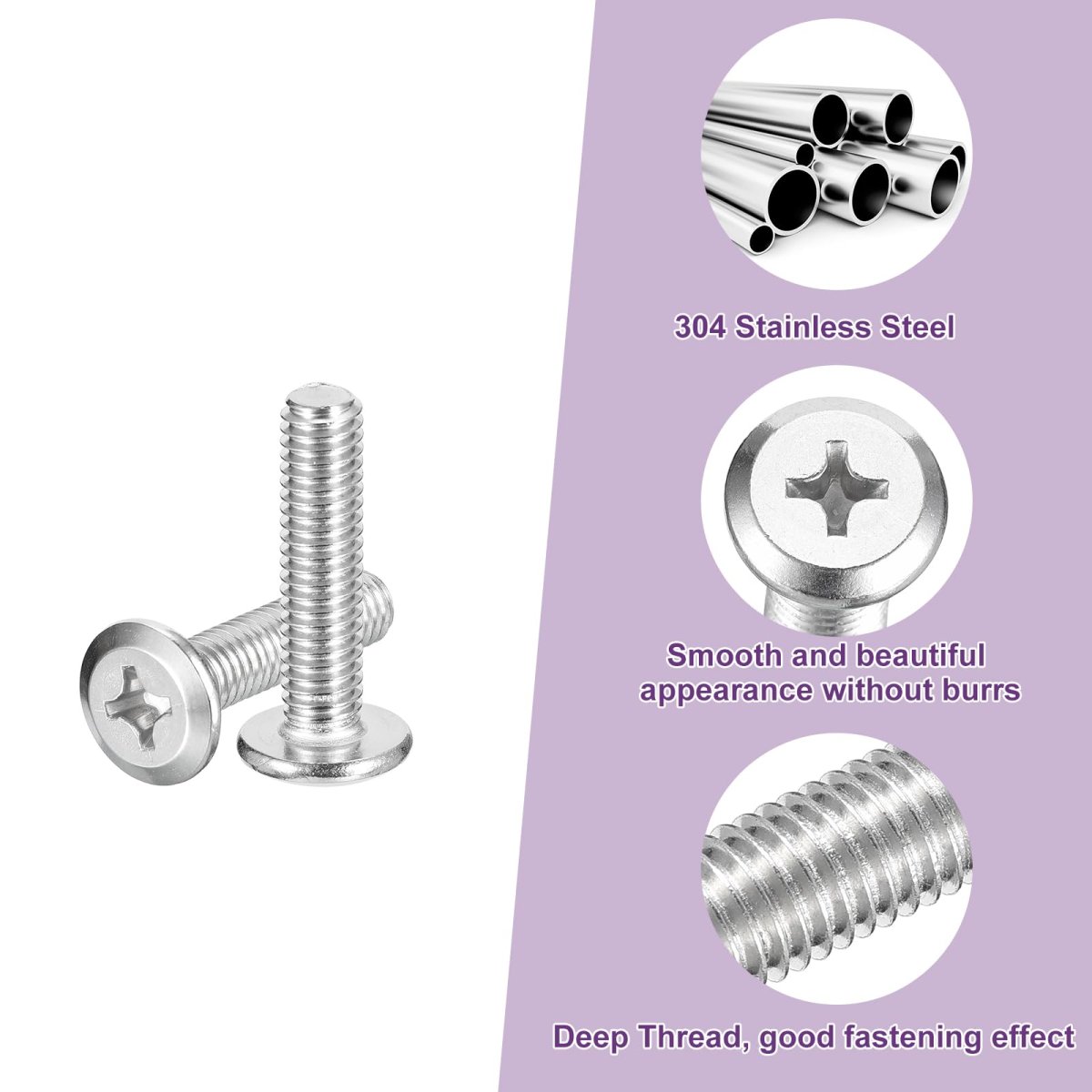 M6x25mm Flat Round Head Phillips Screws 30pcs 304 Stainless Steel Drive Machine Full Thread Bright Finish Furniture Connection