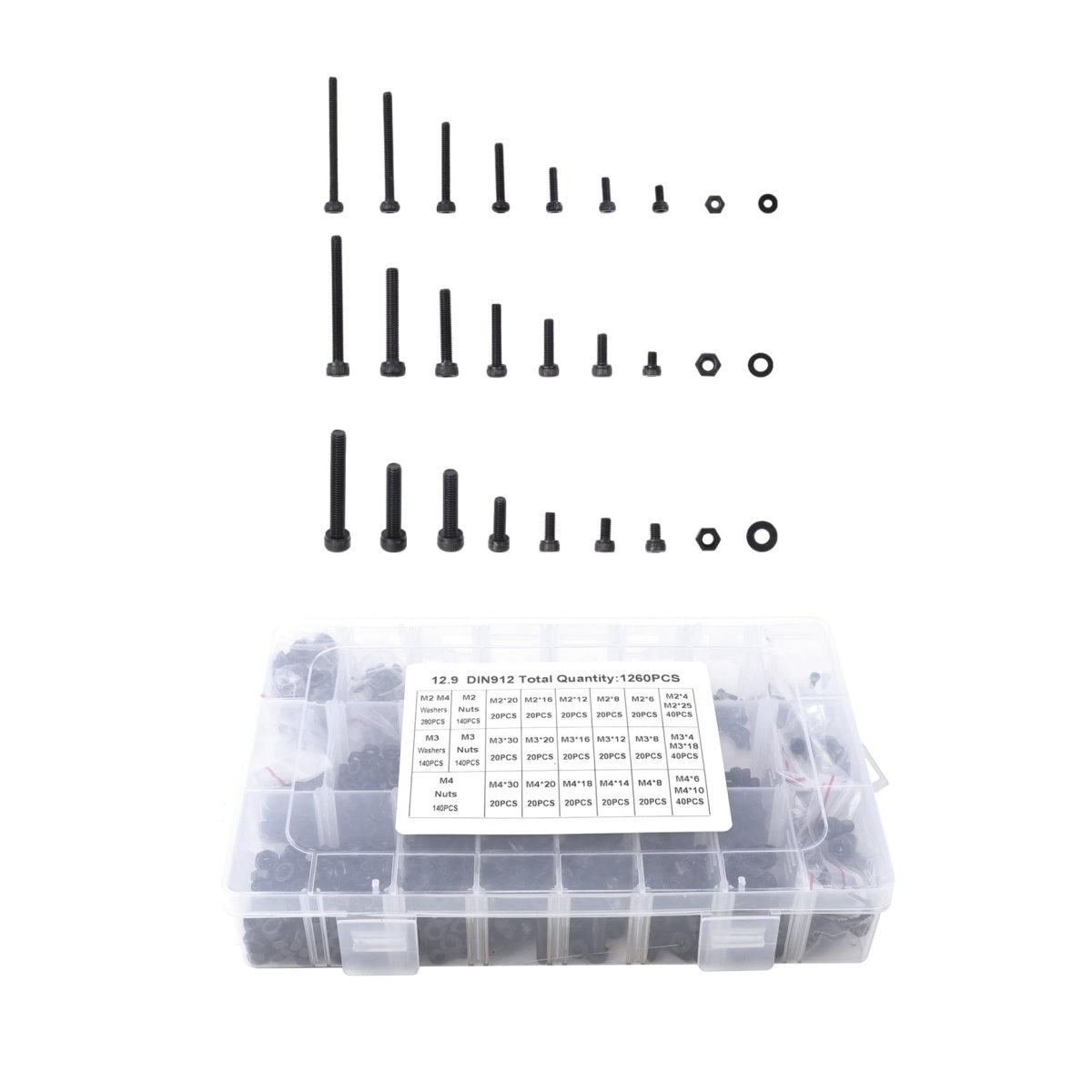 1260 Piece Hexagon Screw Nut And Washer Set M2 M3 M4 Stainless Steel Bolts With Black Oxide Finish Metric Fastener Assortment