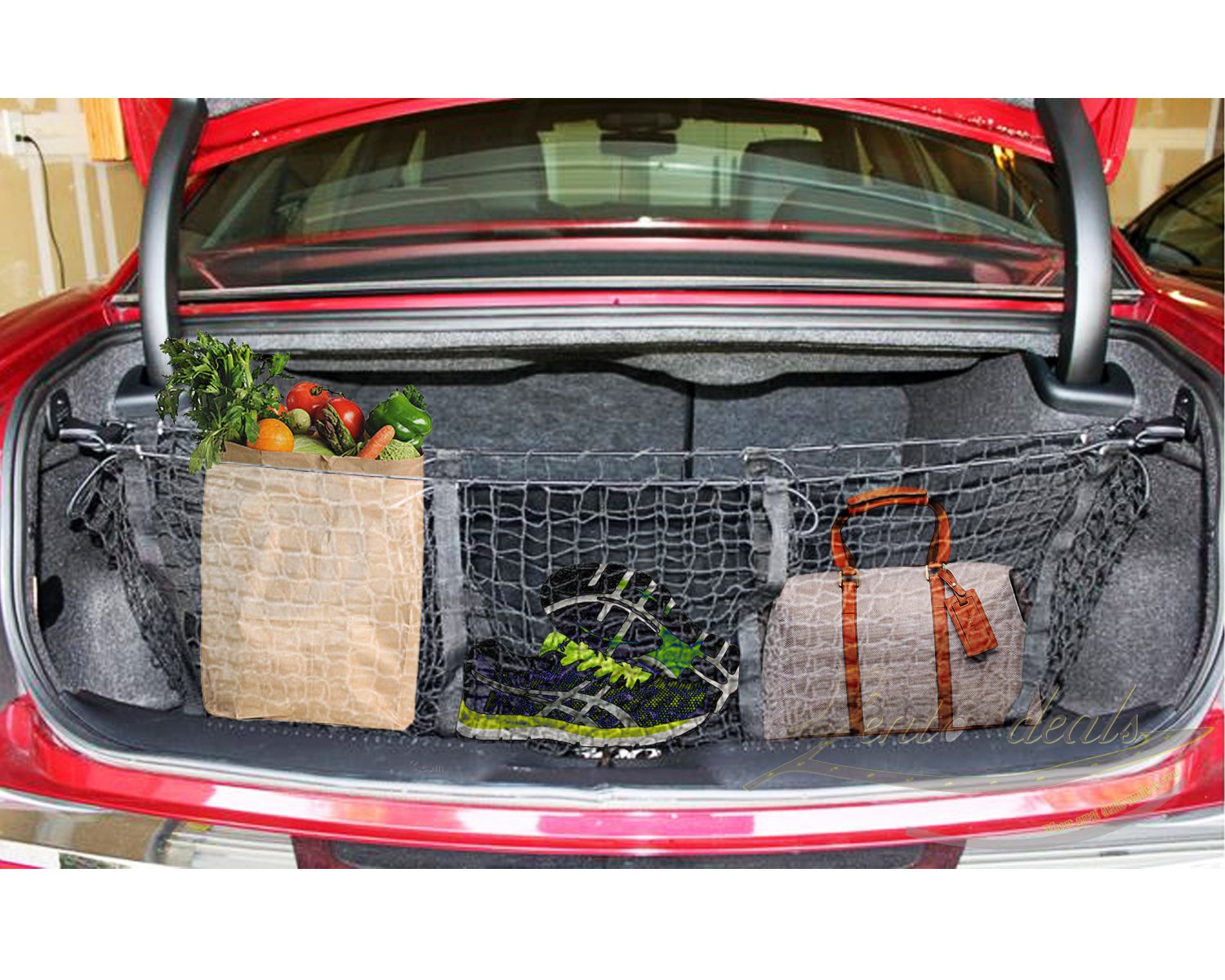 Zento Deals Black Mesh Three Pocket Trunk Cargo Organizer Storage Net