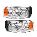 Left And Right Pair Headlights Assembly Chrome Housing Amber Reflector For Dodge Ram Pickup Truck 1500 2002 To 2005 2500 3500 