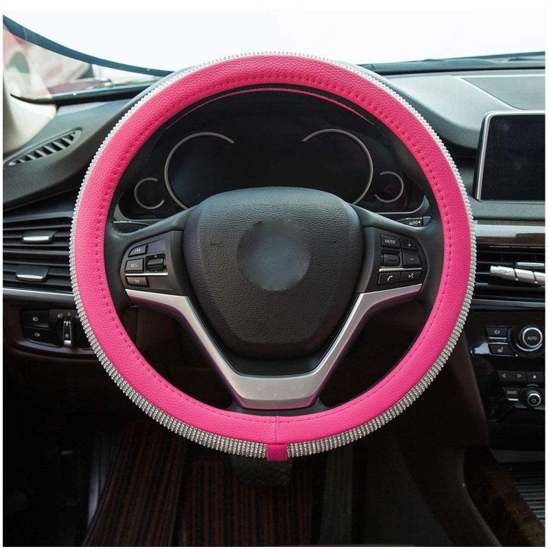 Crystal Steering Wheel Cover For Women Car Staring Easy To Install 15 Inches Diamond Fits Most Vehicles Sedans And Suv Rosered
