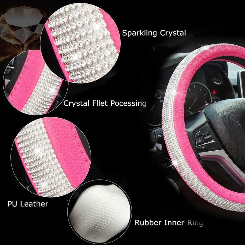 Crystal Steering Wheel Cover For Women Car Staring Easy To Install 15 Inches Diamond Fits Most Vehicles Sedans And Suv Rosered