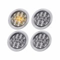 Tmh 4 Pcs Inch Clear Lens Amber 12 Led Round Trailer Tail Lights With Chrome Bezel Flush Mount For Heavy Duty Truck Cabin Lorry 