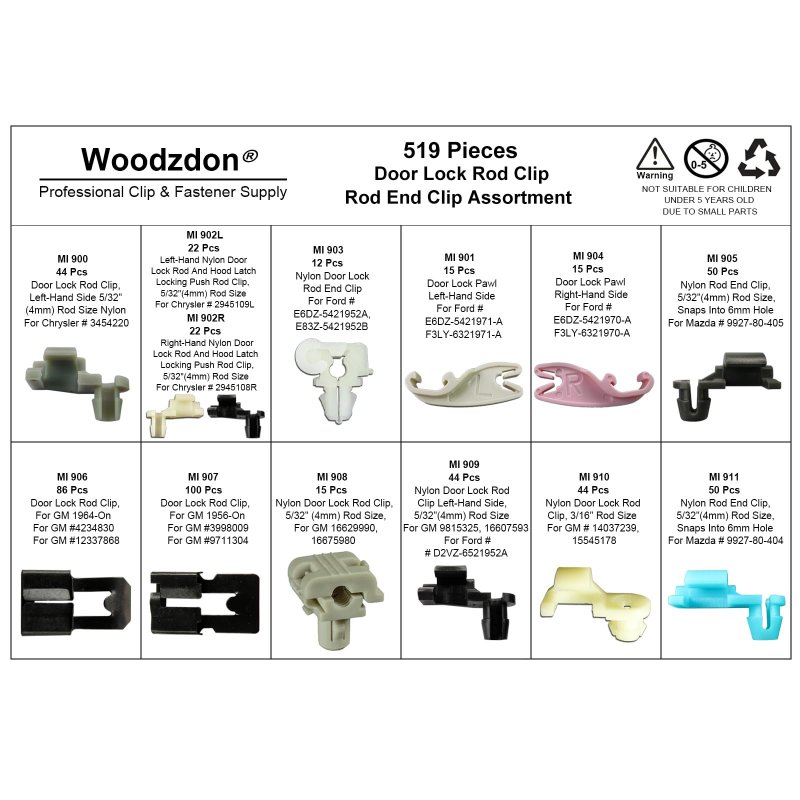 Woodzdon 519 Pcs Door Lock Rod Clip Handle End Retainer Assortment Pawl Tailgate Fits 5 32 For Chevy Silverado Gmc Sierra Gm