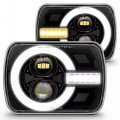 5x7 Led Headlights H6054 H4 2b1 For Vans And Trucks Dot Approved Sealed Beam With Halo Drl Amber Turn Signals Black Housing 