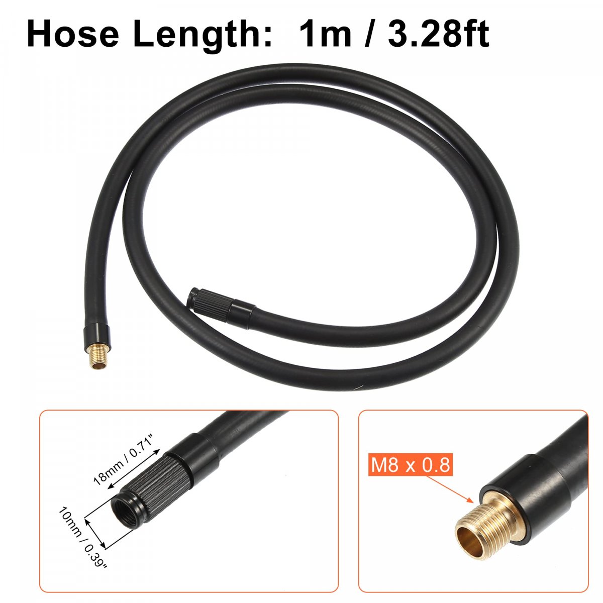 1m Threaded Tire Inflator Extension Hose Chuck Adapter Air Pump Tube Valve Connection Pipe For Car Truck Bike Mtb Copper Rubber