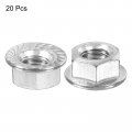 Uxcell M8x1 25mm Serrated Flange Hex Lock Nuts 20pcs 304 Stainless Steel Non-slip Metric Hexagon Nut Full Thread Bright Finish