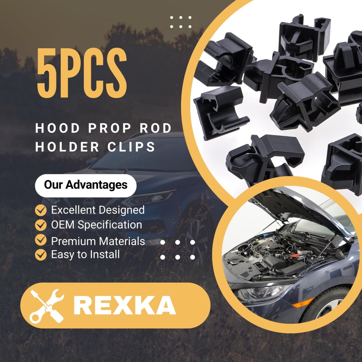 5pcs 90672-snb-003 Hood Prop Rod Holder Clips For Honda Accord Civic Crv Black Nylon U-shape Retainers M6 Size 90672snb003