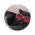 1080 Graphics Beautiful Lazy Black Cat With Red Sunglasses Key Chain Double Sided Stainless Steel Keychain 