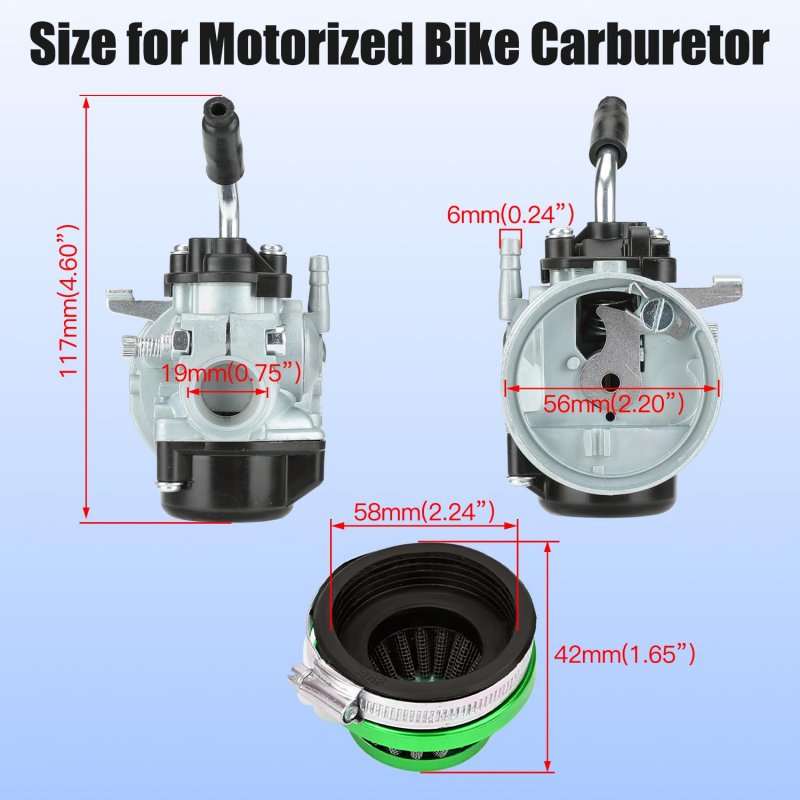Racing Carburetor Kit For 2 Stroke Engine 49cc 50cc 66cc 80cc 100cc Motorized Bicycle Scooter Moped Dirt Bike Includes Air