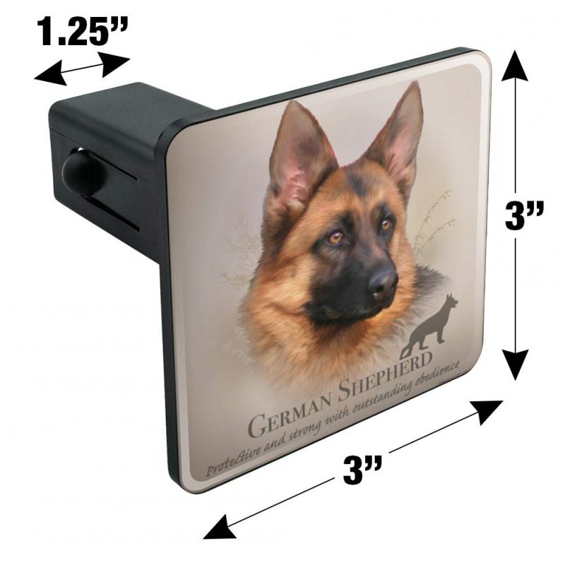 German Shepherd Dog Breed Tow Trailer Hitch Cover Plug Insert For 1 25 Receivers Black Abs Plastic With Uv Resistant Resin Top