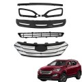 5pcs Chrome And Black Front Upper Lower Grille Fog Lights Bezels Set Replacement For Santa Fe Sport 2013-2016 