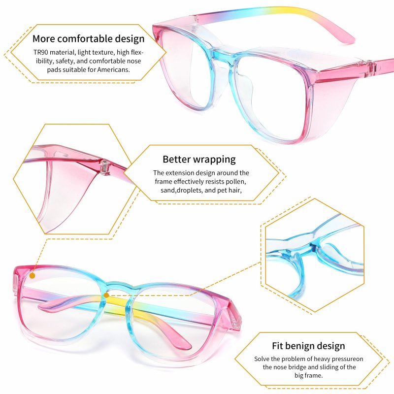 Alsenor Safety Glasses Anti Fog Goggles Protective Eyewear Blue Light Blocking Dust Uv Protection For Men Women Rainbow