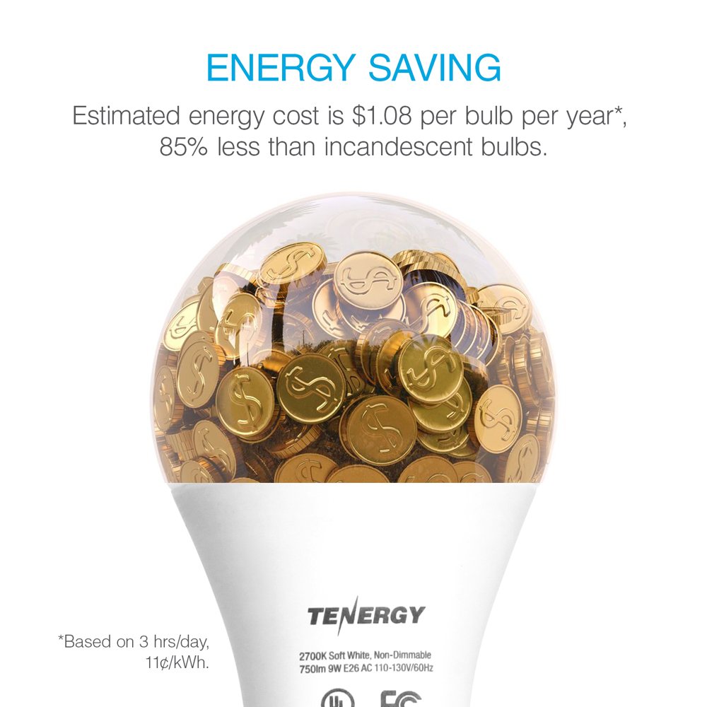 Tenergy 9wa Led Bulba 60 Watt Equivalenta A19 Light Bulbsa E26a Household Lightbulba 750 Lumensa Energy Saving Lampa Soft Warm