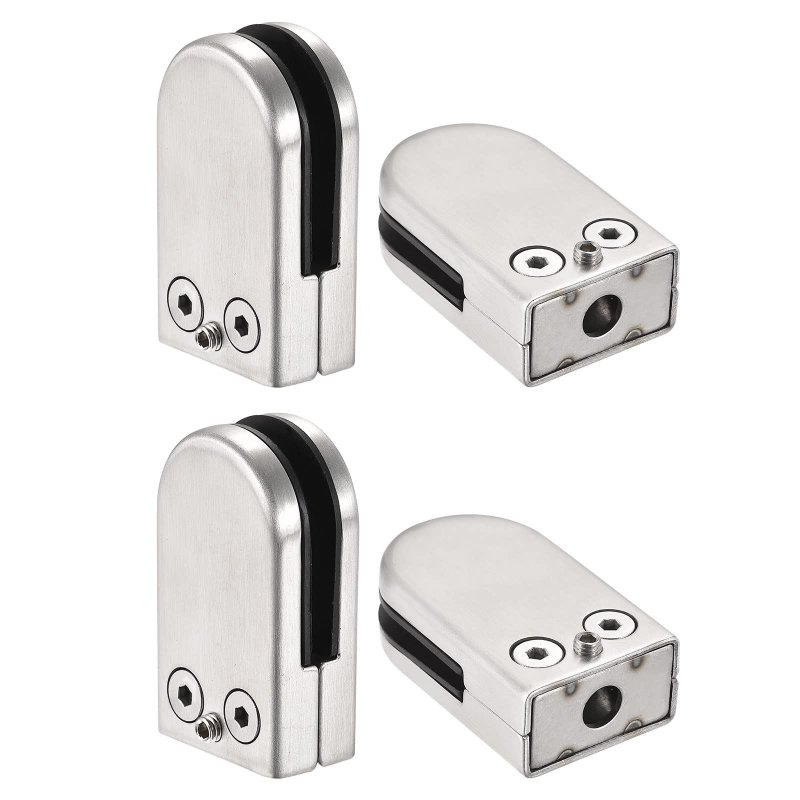 Glass Clamp 4pcs Adjustable 6-8mm Thickness 55x33mm Stainless Steel Flat Back Round Bracket Clip For Balustrade Staircase