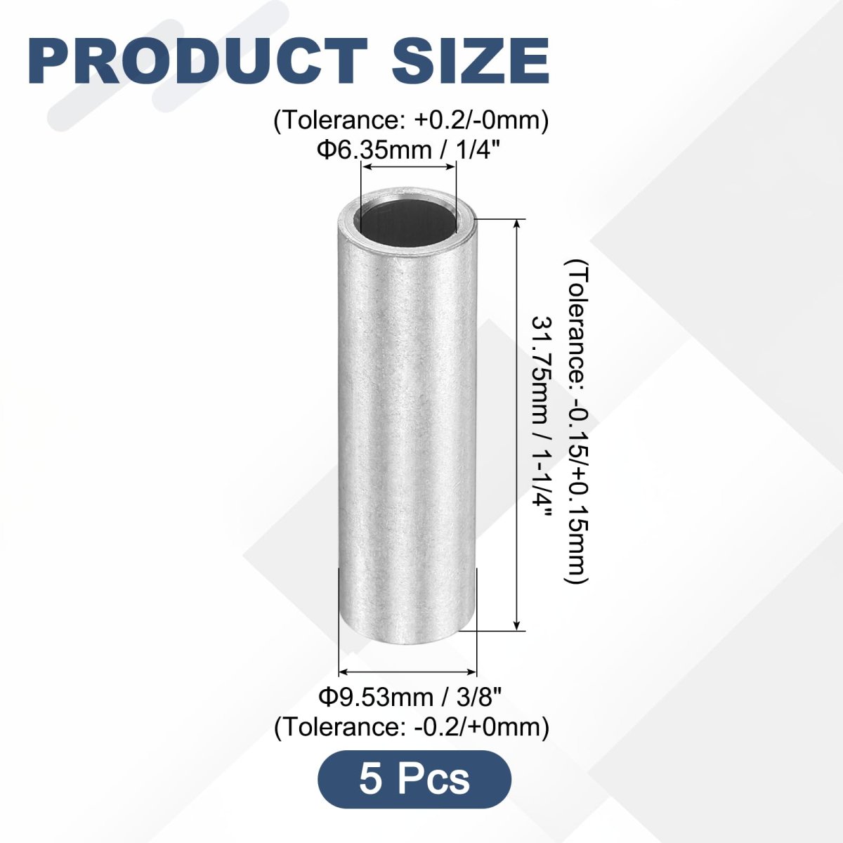 5pcs Aluminum Spacer 3 8 Od X 1 4 Id 1-1 Length Screw Standoff Bushing Plain Finish Unthreaded Round Metal For Screws Bolts And