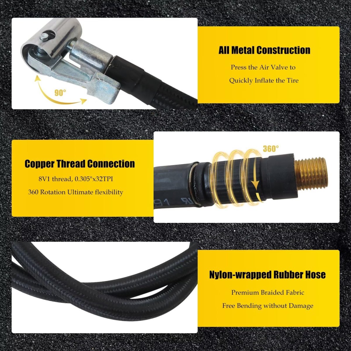21 Quick Air Release Extention Hose Tire Valve Extension Tube W Presta Pump Ball Needle Set Inflator With Chuck Adapter