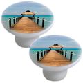 Set Of 2 Beach Boardwalk Ceramic Cabinet Dresser Drawer Knobs White 1 5 In With Mounting Hardware 