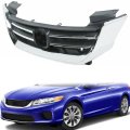 Front Bumper Upper Grille Chrome And Black Replacement For 2013 2014 2015 Accord 4 Door Abs Plastic 
