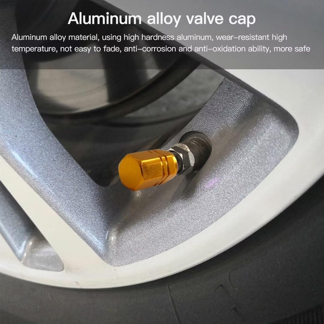 8pcs Set Tire Stem Valve Caps Aluminium Car Dustproof Wheel Air Universal For Cars Bike Trucks Gold