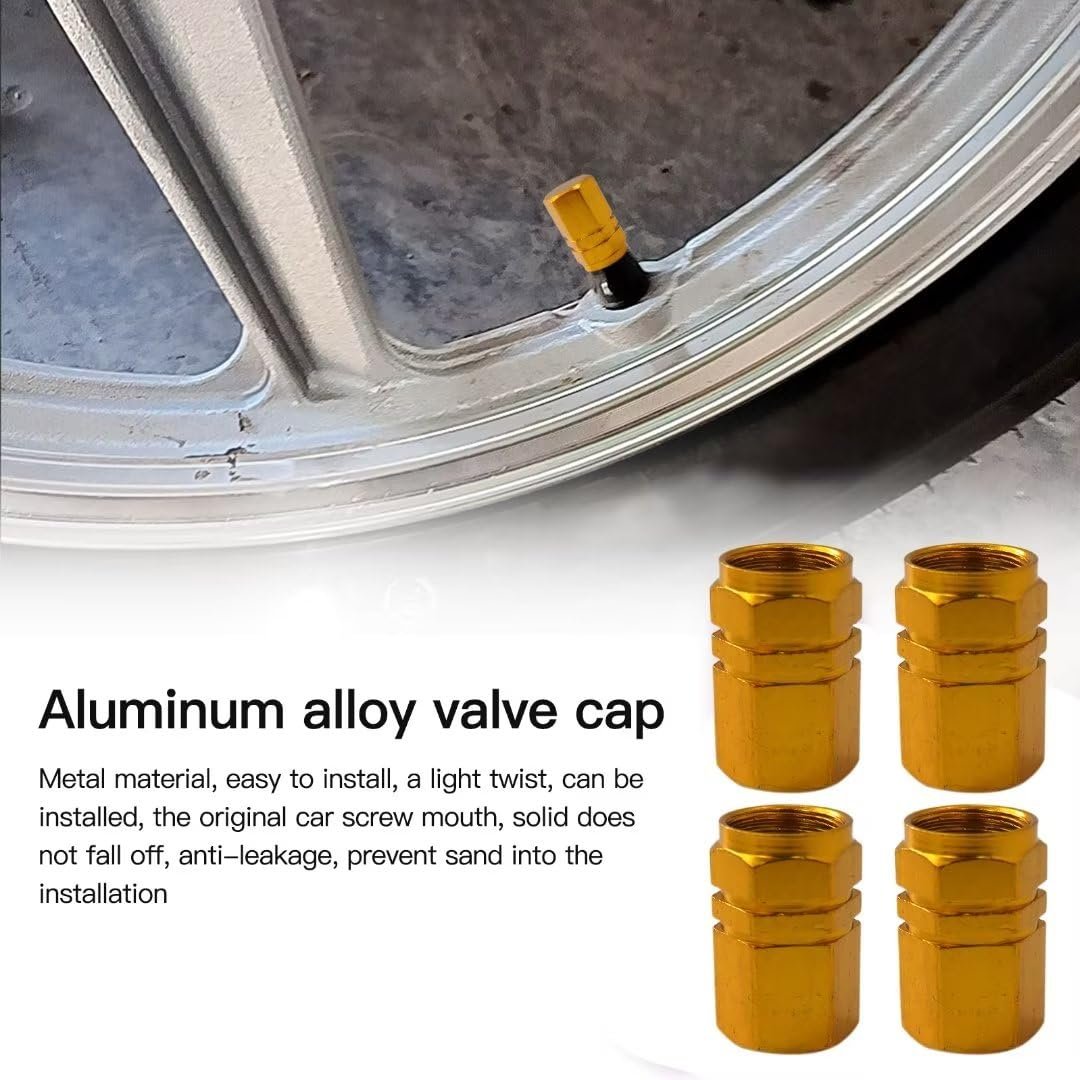 8pcs Set Tire Stem Valve Caps Aluminium Car Dustproof Wheel Air Universal For Cars Bike Trucks Gold