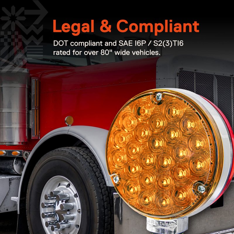 True Mods 4 Round 48 Led Pedestal Fender Light Set For 80 Wide Semi-truck Dot Fmvss-108 Sae I6p S2 3 Ti6 Single Stud Amber Red