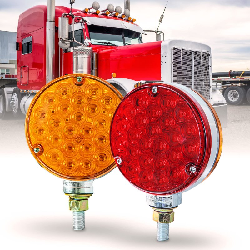 True Mods 4 Round 48 Led Pedestal Fender Light Set For 80 Wide Semi-truck Dot Fmvss-108 Sae I6p S2 3 Ti6 Single Stud Amber Red