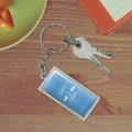 Happy Camper With Campfire Rectangle Keychain In Chrome Plated Metal